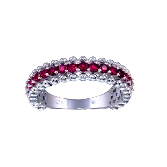 Sterling Silver 925 Rhodium Plated Red CZ Ring